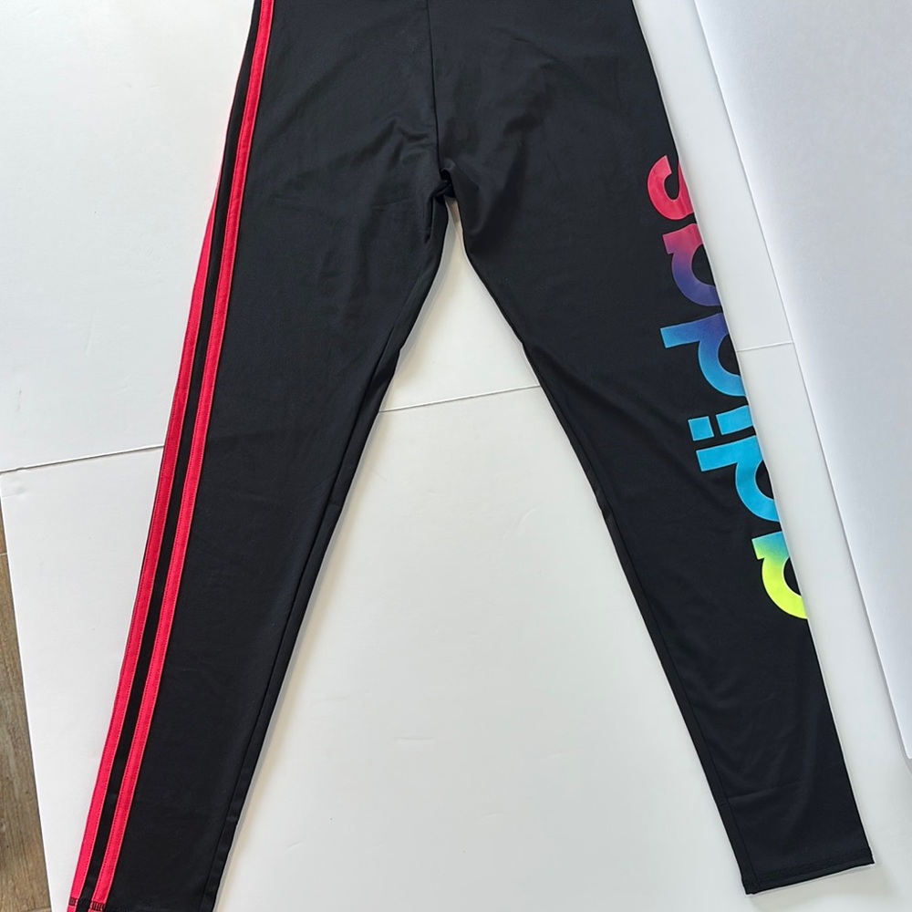 Adidas Kids Black Leggings with Rainbow Logo size 16